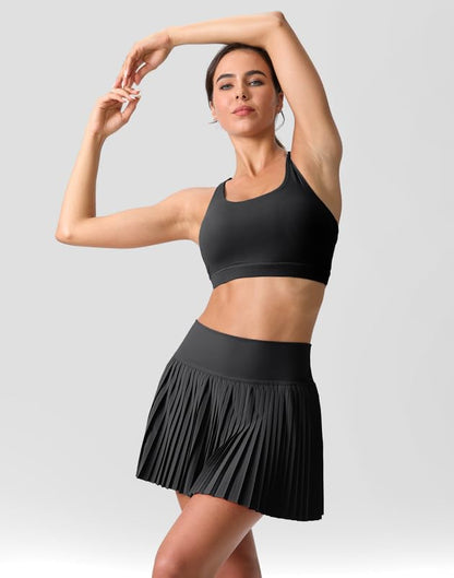 High Waisted Pleated Tennis Skirt with Pockets Shorts