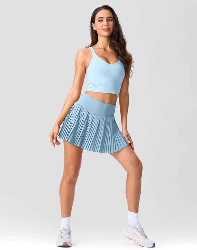 High Waisted Pleated Tennis Skirt with Pockets Shorts