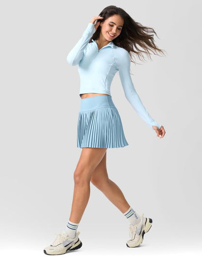 High Waisted Pleated Tennis Skirt with Pockets Shorts