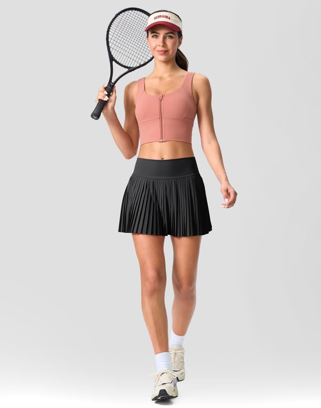 High Waisted Pleated Tennis Skirt with Pockets Shorts