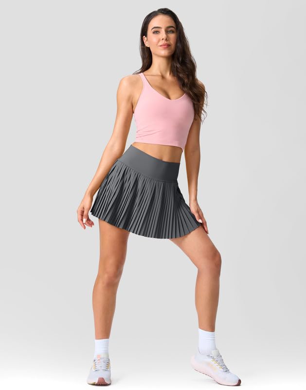 High Waisted Pleated Tennis Skirt with Pockets Shorts