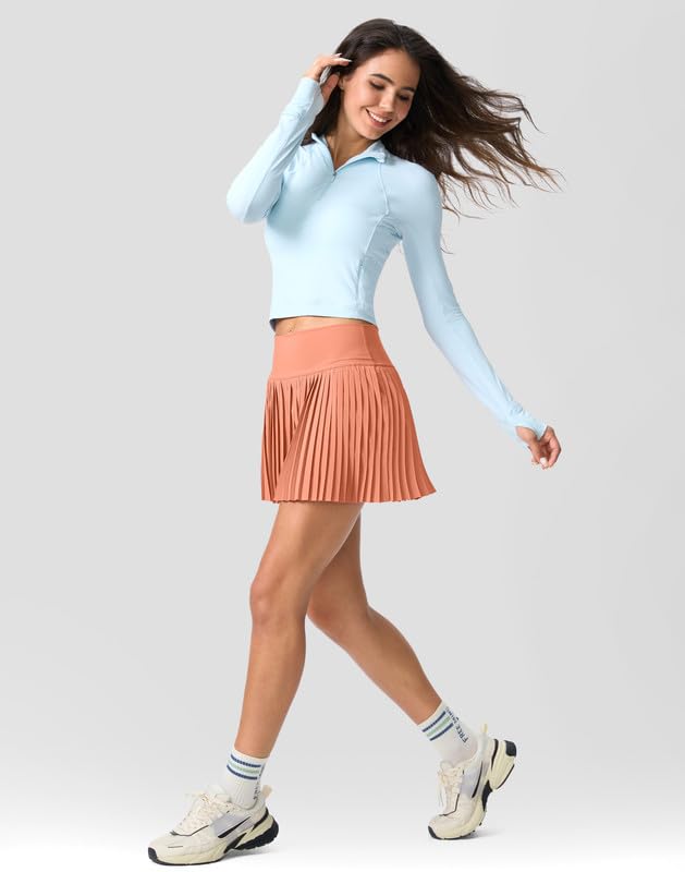 High Waisted Pleated Tennis Skirt with Pockets Shorts