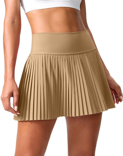 High Waisted Pleated Tennis Skirt with Pockets Shorts