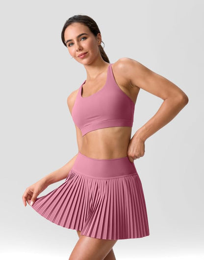 High Waisted Pleated Tennis Skirt with Pockets Shorts