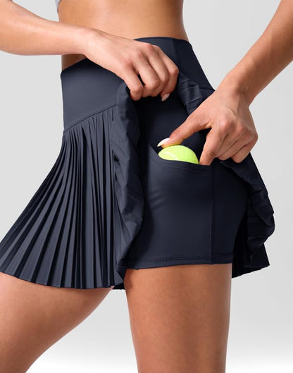 High Waisted Pleated Tennis Skirt with Pockets Shorts