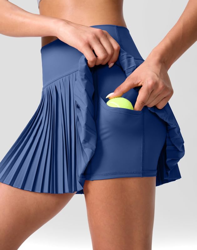 High Waisted Pleated Tennis Skirt with Pockets Shorts