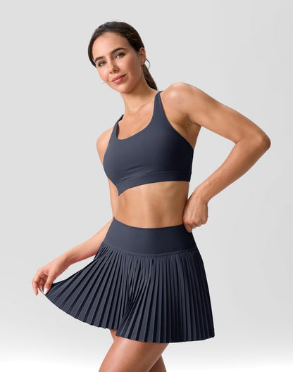 High Waisted Pleated Tennis Skirt with Pockets Shorts